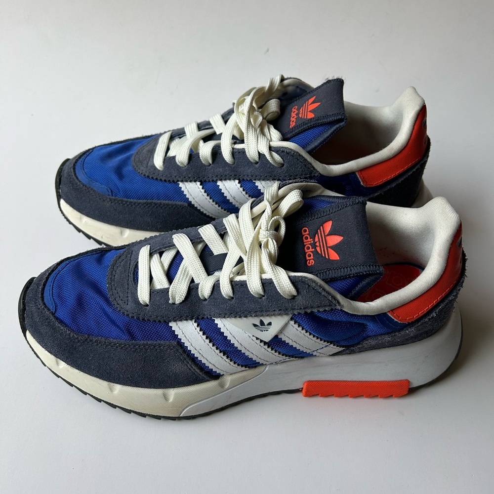 Adidas Unisex Blue Orange White Retropy F2  Sneakers  Stripes 5.5/7 women’s